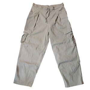 ATHLETA Linen Blend Sz LG Paradise Mid Rise Cargo Wide Leg Utility Pant Beige